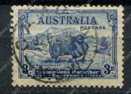 Австралия 1934 г. • Gb# 151 • 3 d. • 100 лет со дня смерти капитана Макартура • овца • Used XF ( кат.- £ 15 )