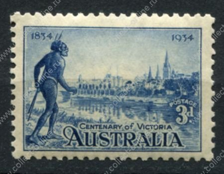 Австралия 1934 г. • Gb# 148 • 3 d. • 100-летие штата Виктория • вид Мельбурна • MNH OG VF ( кат.- £ 8 )
