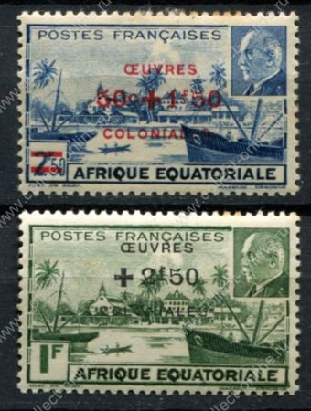 Французская Экваториальная Африка 1944 г. • Iv# 195-196 • надпечатки доп. номиналов • полн. серия • MNH OG* VF ( кат. - €3 )