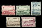 Гвинея 1959 г. • Sc# 180-184 • 1 - 10 fr. • осн. выпуск • архитектура, парусники ( 5 марок ) • MNH OG VF
