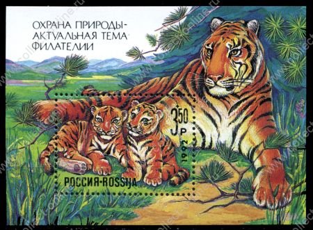 Россия 1992 г. СК# 4 • 3 руб. 50 коп. • Охрана природы. Амурский тигр • MNH OG XF • блок
