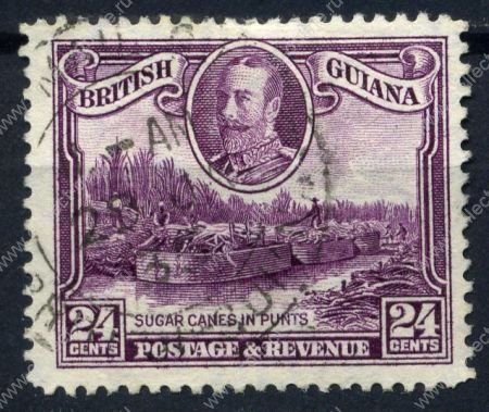 Британская Гвиана 1934-1951 гг. • Gb# 294 • 24 c. • Георг V • осн. выпуск • Загрузка сахарного тростника в баржи • Used F (кат. - £16 )