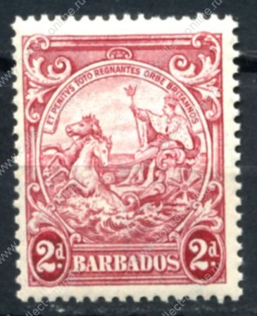 Барбадос 1938-1947 гг. • Gb# 250d • 2 d. • "Правь Британия" • кармин. • стандарт • MNH OG VF