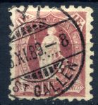 Швейцария 1888 г. • SC# 93 • 1 fr. • "Швейцария" со щитом • перф. - 9½ • стандарт • Used XF ( кат. - $90 )