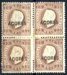 Азорские о-ва • 1875-1880 г. • SC# 33b • 15 r. • надпечатка • кв. блок • MH OG F-VF ( кат. - $120+ )