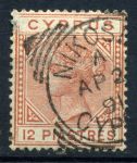 Кипр 1882-1886 гг. • Gb# 22 • 12 pi. • Королева Виктория • в.з. "CA" (клише - тип I) • стандарт • Used F-VF ( кат.- £45 )