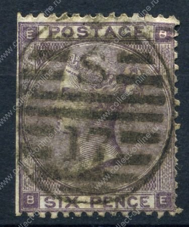 Великобритания 1862-1864 г. • Gb# 84 • 6 d. • Королева Виктория • стандарт • Used ( кат.- £100 )