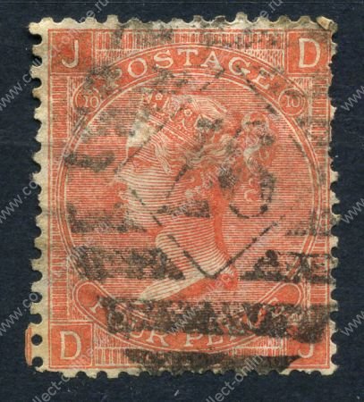 Великобритания 1865-1867 гг. Gb# 94 pl. 10 • 4 d. • Королева Виктория • Used F ( кат.- £150 )