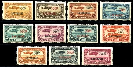 Латакия 1931-1933 гг. • SC# C1-11 • 50 с. - 100 pi. • надпечатка на осн. выпуске марок Сирии • авиапочта • MH OG VF • полн. серия ( кат. - $160 )