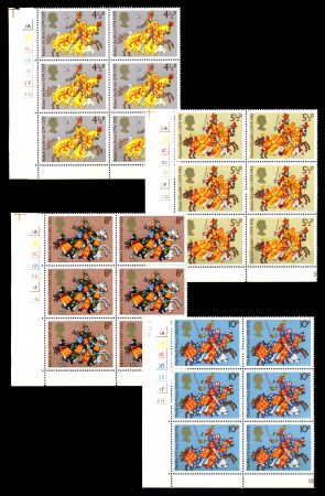 ВЕЛИКОБРИТАНИЯ 1974г. GB# 958-61 / СРЕДНЕВЕКОВЫЕ РЫЦАРИ / MNH OG XF / блоки 6м.