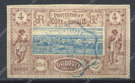 Берег Сомали 1894-1900 гг. • Iv# 8 • 4 c. • осн. выпуск • вид Джибути • Used F-VF ( кат.- € 11 )