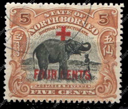 Северное Борнео 1918 г. • Gb# 239 • 5 + 4 c. • надп. доп. номинала для Красного Креста • благотворительный выпуск • Used VF ( кат. - £22 )