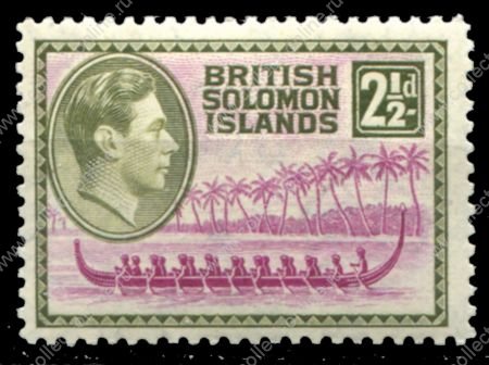 Британские Соломоновы о-ва 1939-1951 гг. • Gb# 64 • 2 ½ d. • Георг VI основной выпуск • большое каноэ • MNH OG VF