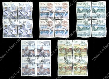 Швейцария 1982-1986 гг. Sc# 717-9,720-1 • 1 .. 1.60 fr. • Знаки зодиака и города • Used(ФГ)/** XF • кв. блоки ( кат. - 10$ )