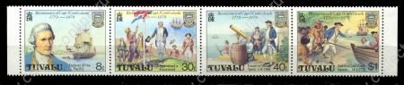 Тувалу 1979 г. • SC# 114-7a • 8 c. - $1 • Сэр Джеймс Кук (200 лет со дня смерти) • MNH OG XF+ • полн. серия • сцепка 4м.