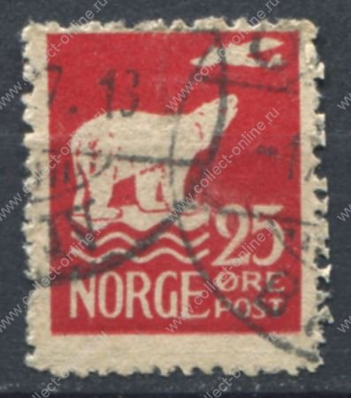 Норвегия 1925 г. SC# 110 • 25 o. • Полет Амундсена на Сев. полюс • белый медведь на льдине • Used VF ( кат.- $8 )