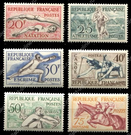 Франция 1953 г. • Mi# 978-83(Sc# 700-5) • 20 - 75 fr. • Виды спорта • полн. серия • MH OG VF ( кат. - $60- )