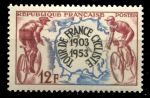 Франция 1953 г. • Iv# 955 • 12 fr. • 50-летие велогонки Тур де Франс • маршрут гонки • MNH OG VF