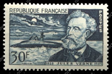 Франция 1955 г. SC# 770 • 30 fr. • Жюль Верн(писатель) • 50 лет со дня смерти • MH OG VF ( кат. - $8- )