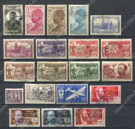 Французские колонии 192х-194х гг. • лот 20 разных старых марок • Used F-VF ( кат.- €15+ )