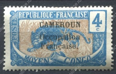 Французский Камерун 1916 г. • Iv# 69 • 4 c. • надпечатка "Французская оккупация" • леопард • MH OG VF