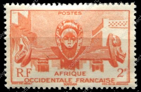 Французская Западная Африка 1947 г. • Iv# 33 • 2 fr. • осн. выпуск • ритуальные маски • MH OG VF