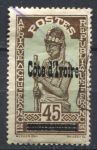 Кот-д'Ивуар 1933 г. • Iv# 96 • 45 c. • надпечатка на м. Верхней Вольты • девушка с посохом • Used VF ( кат.- €8 )