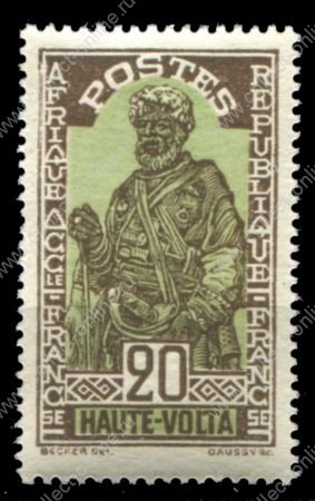 Верхняя Вольта 1928 г. • Iv# 49 • 20 c. • осн. выпуск • вождь • MH OG VF