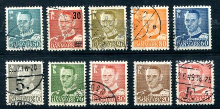Дания • набор 10 разных старых марок • стандарт • Used VF