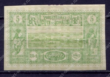 Берег Сомали 1902 г. • Iv# 27 • 5 c. • осн. выпуск • вид Джибути • MH OG XF ( кат.- € 15 )