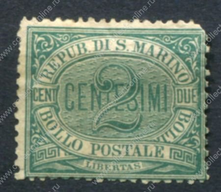 Сан-Марино 1877-1899 г. • SC# 1 • 2 c. • 1-й выпуск • MNG G ( кат. - $37.5 )