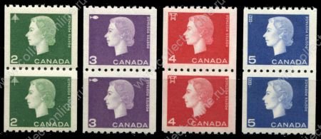 Канада 1962-1963 гг. • SC# 406-9 • 2 - 5 c. • Елизавета II • из рулонов • стандарт • полн. серия • пары • MNH OG XF ( кат. - $40+ )