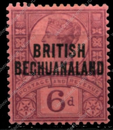 Бечуаналенд 1891-1904 гг. • Gb# 36 • 6 d. • надпечатка на марке Великобритании • стандарт • MH OG VF ( кат.- £7 )