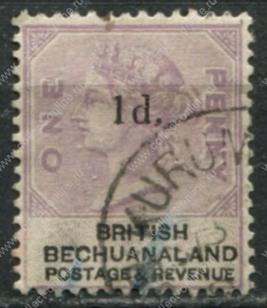 Бечуаналенд 1888 г. • Gb# 22 • 1 на 1 d. • Королева Виктория • надпечатка нов. номинала • стандарт • Used VF ( кат.- £ 8 )
