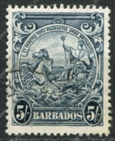 Барбадос 1938-1947 гг. • Gb# 256a • 5 sh. • "Правь Британия" • концовка • стандарт • Used VF ( кат. - £12 )