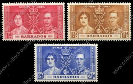 Барбадос 1937 г. • Gb# 245-7 • 1 - 2½ d. • Коронация Георга VI • полн. серия • MH OG VF