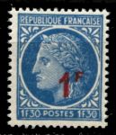 Франция 1947 г. • Mi# 807 • 1 на 1.30 fr. • надпечатка нов. номинала • стандарт • MNH OG VF