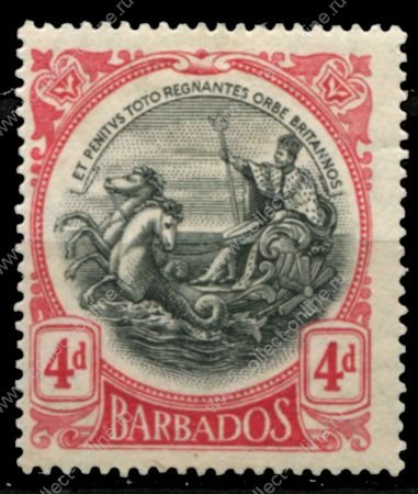 Барбадос 1918-1920 гг. • Gb# 199 • 4 d. • большой размер • "Правь Британия" • стандарт • MLH OG VF