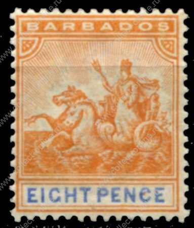 Барбадос 1892-1903 гг. • GB# 112 • 8 d. • "Правь Британия!" • стандарт • MH OG VF ( кат. - £5 )