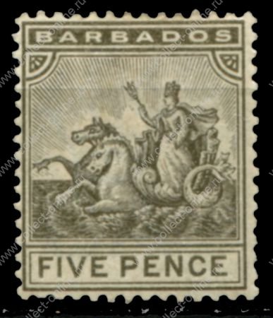 Барбадос 1892-1903 гг. • GB# 110 • 5 d. • "Правь Британия!" • стандарт • MH OG VF ( кат. - £8 )