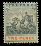 Барбадос 1892-1903 гг. • GB# 108 • 2 d. • "Правь Британия!" • стандарт • MH OG F ( кат. - £10 )