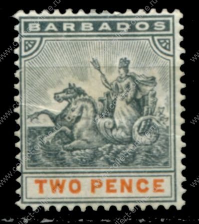 Барбадос 1892-1903 гг. • GB# 108 • 2 d. • "Правь Британия!" • стандарт • MH OG F ( кат. - £10 )