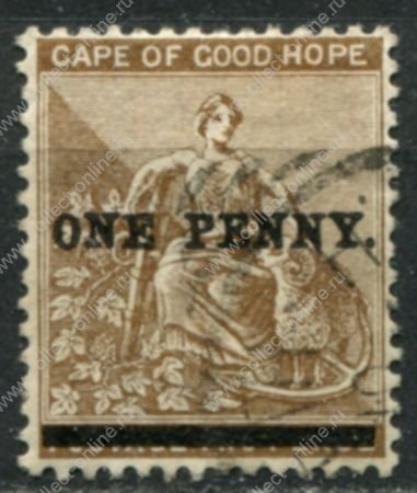 Мыс Доброй Надежды 1893 г. • Gb# 57 • 1 d. на 2 d. • сидящая "Надежда" • надпечатка нов. номинала • стандарт • Used VF