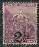 Мыс Доброй Надежды 1891 г. • Gb# 55 • 2½ d. на 3 d. • сидящая "Надежда" • надпечатка нов. номинала • стандарт • Used VF