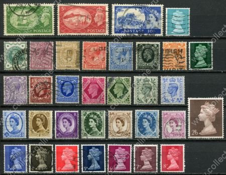 Великобритания • Виктория - Елизавета II • ½ d. - 10 sh. • лот 34 старые марки • стандарт • Used VF