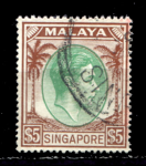 Сингапур 1948-1952 гг. • Gb# 30 • $5 • Георг VI • стандарт • Used VF