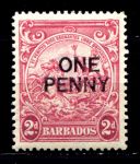 Барбадос 1947 г. • Gb# 264e • 1 на 2 d. • "Правь Британия" • надпечатка нов. номинала • перф. 13½х13 • стандарт • MNH OG VF ( кат.- £3 )