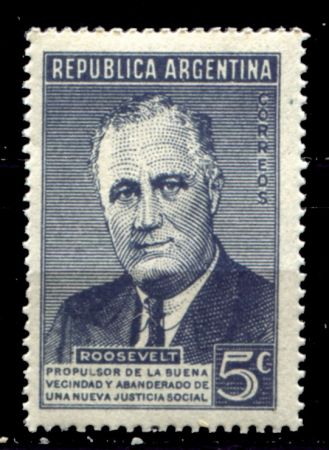 Аргентина 1946 г. • SC# 551 • 5 c. • Франклин Делано Рузвельт (памятный выпуск) • MNH OG XF