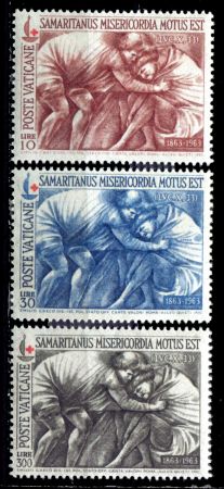 ВАТИКАН 1964г. SC# 392-4 / 100 ЛЕТ КРАСНОГО КРЕСТА / MNH OG VF / РЕЛИГИЯ МЕДИЦИНА