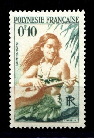 Французская Полинезия 1958 г. • SC# 182 • 10 c. • осн. выпуск • девушка с гитарой • MH OG VF